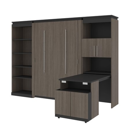 Bestar Orion 118W Full Murphy Bed with Shelving and Fold-Out Desk (119W), Bark Gray & Graphite 116866-000047